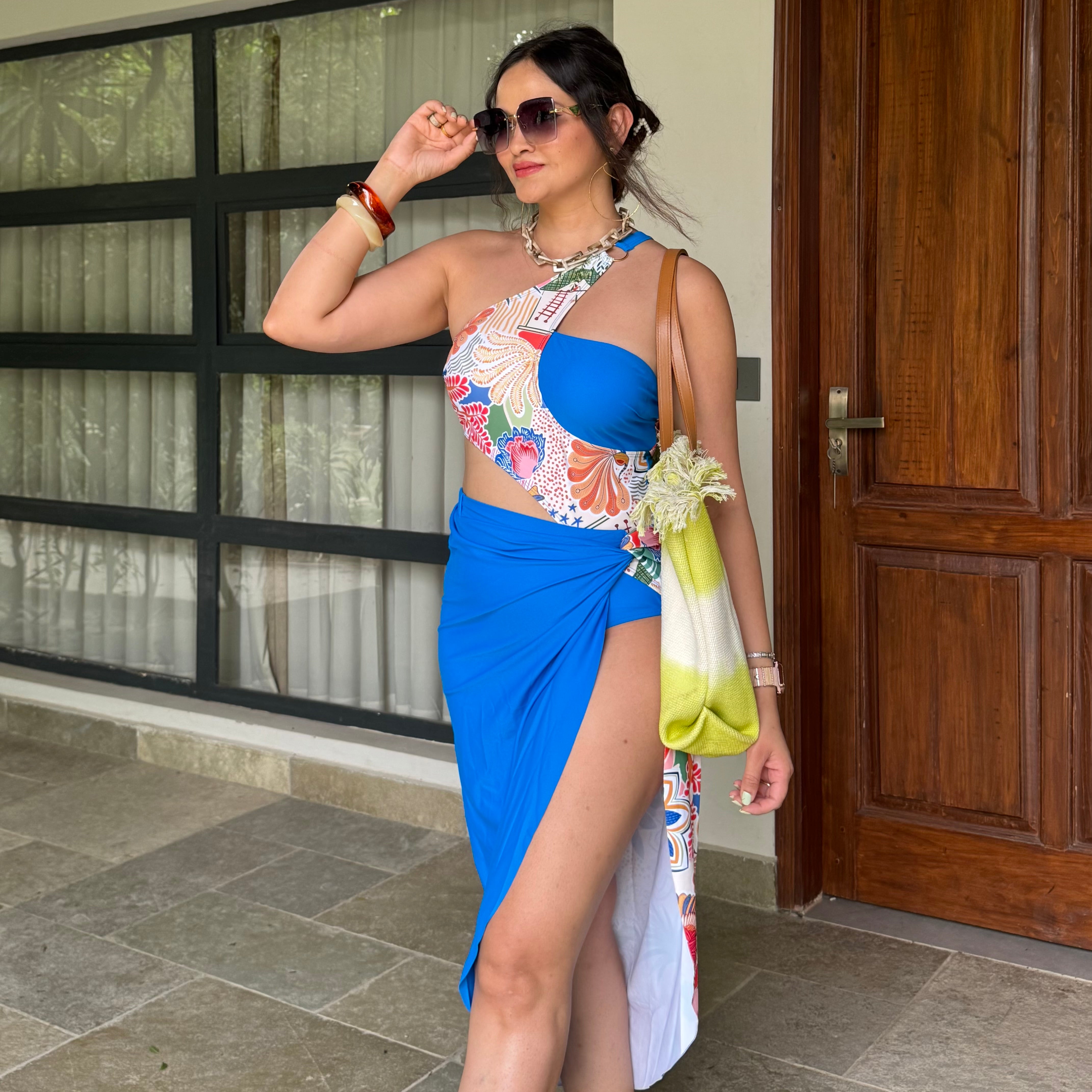 Vanesa One Shoulder Monokini With Knot Skirt